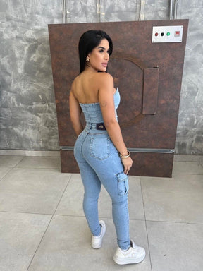 Macacão Cargo Jeans Sal e Pimenta Premium